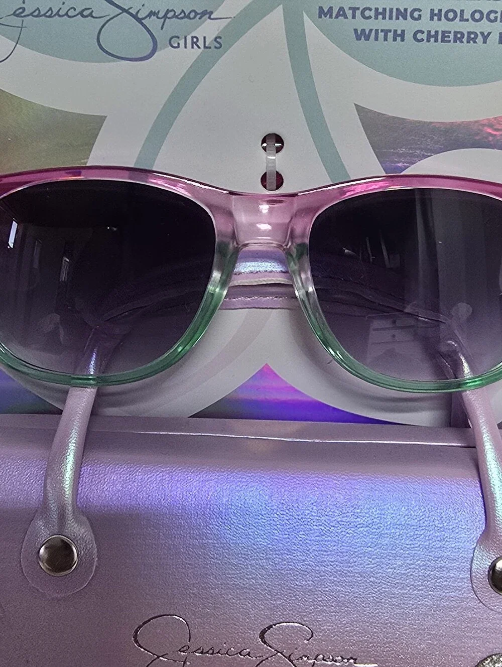 NWT Jessica Simpson Girls Ombre Sunglasses & Matching Case Cherry Patch